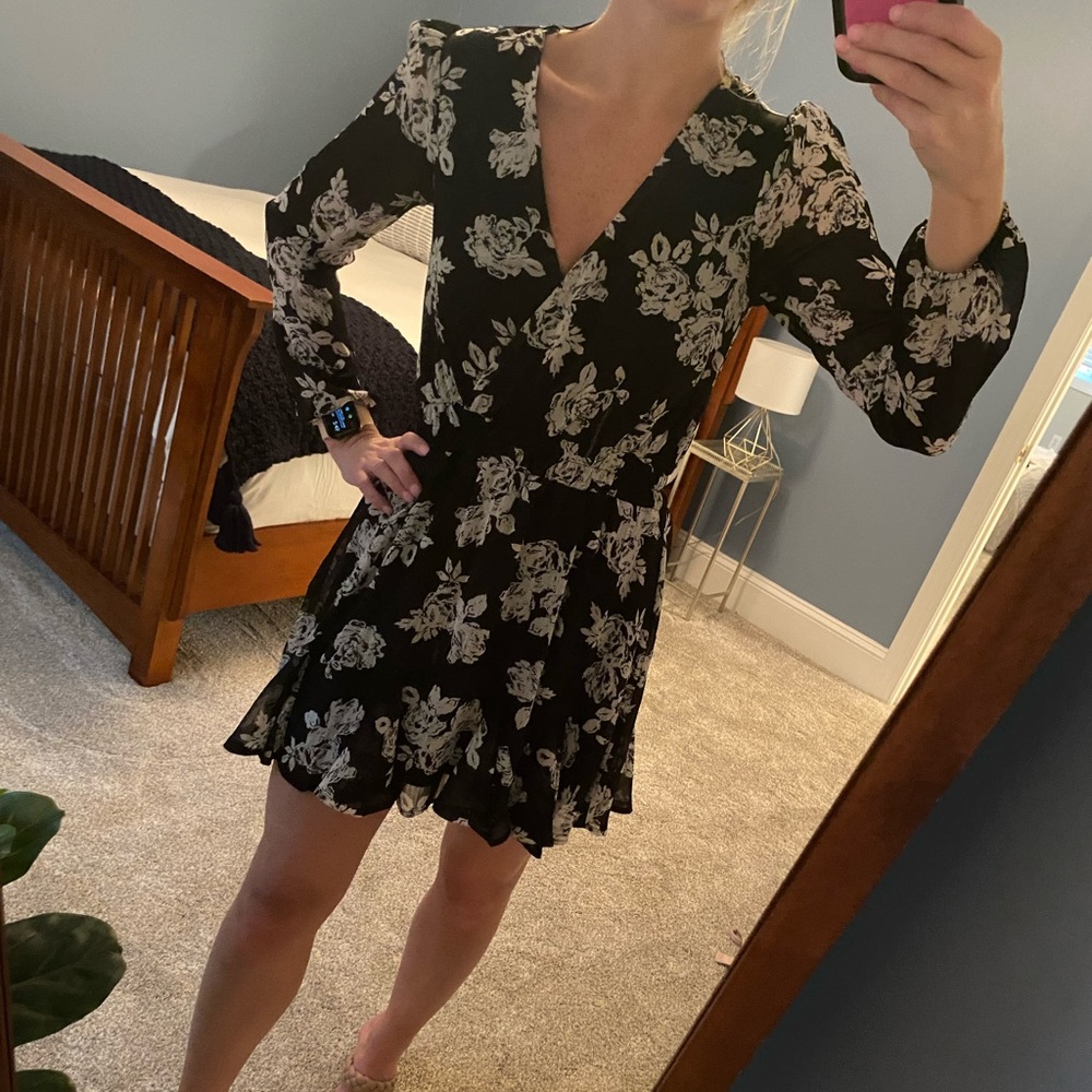 Black floral long sleeve dress